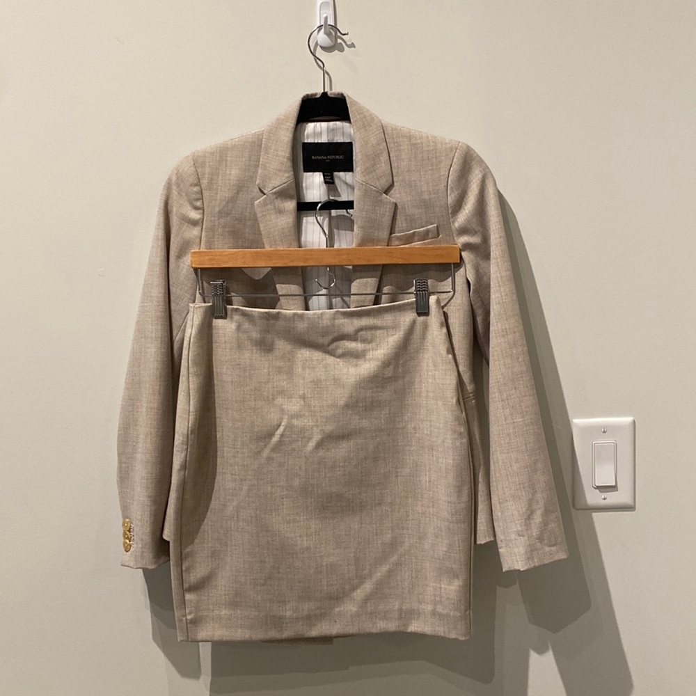 Tan blazer and skirt